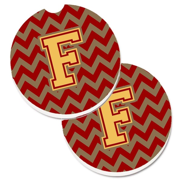 Carolines Treasures Letter F Chevron Garnet and Gold Cup Holder Car Coaster, PK2 CJ1048-FCARC - main